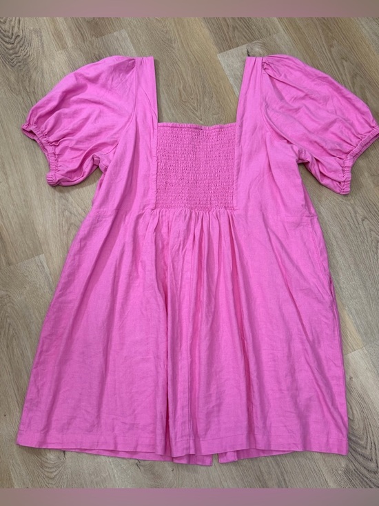 Old Navy Pink Button-Front Puff Sleeve Linen Dress - Picture 2 of 7